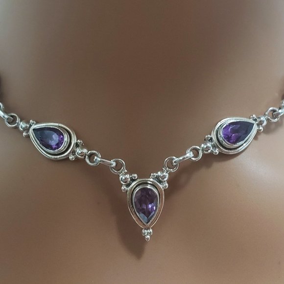Vintage Amethyst Teardrop Necklace in 925 Silver - Picture 3 of 6